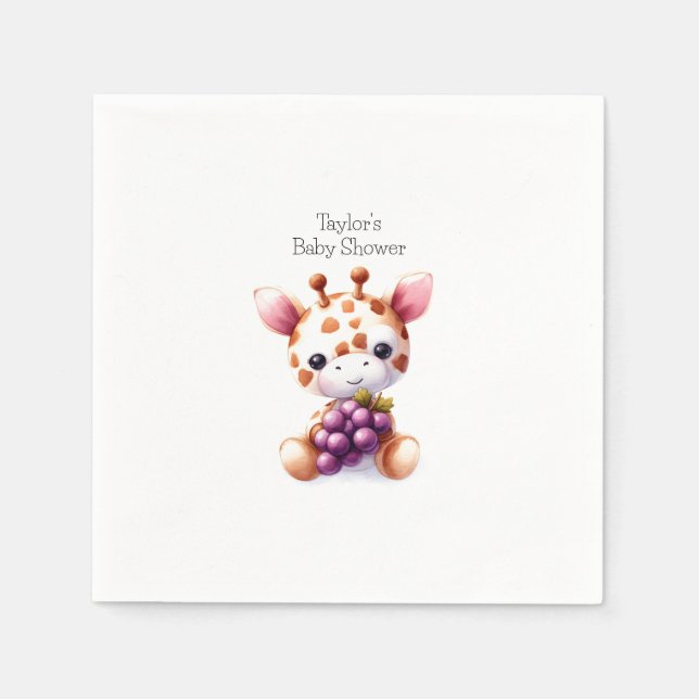 Brown Watercolor Giraffe Minimalist Baby Shower Napkin (Front)