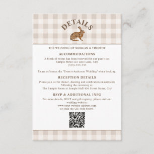 Brown Watercolor Hare On Beige Gingham Rustic Enclosure Card