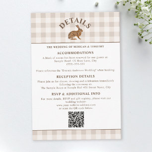 Brown Watercolor Hare On Beige Gingham Rustic Enclosure Card