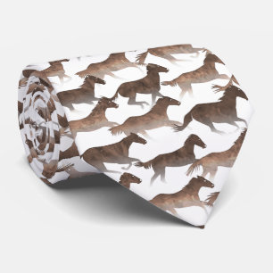 Brown Watercolor Horses Tie