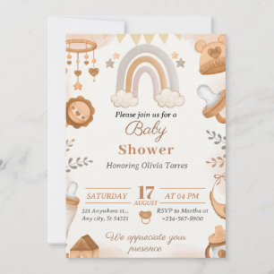 Brown Watercolor Illustration Baby Shower  Invitation