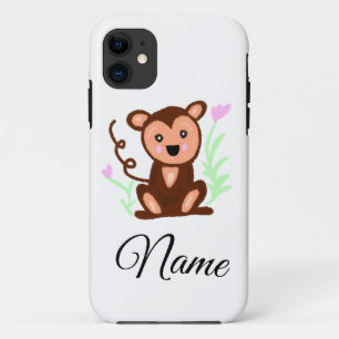 brown watercolor monkey animal add name text iPhone 11 case