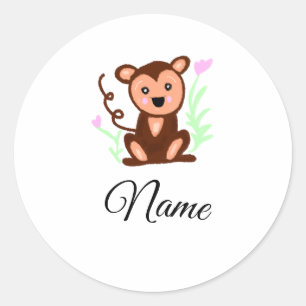 brown watercolor monkey animal add name text classic round sticker
