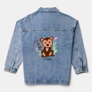 brown watercolor monkey animal add name text denim jacket