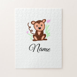 brown watercolor monkey animal add name text jigsaw puzzle
