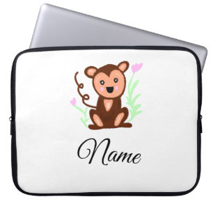 brown watercolor monkey animal add name text laptop sleeve