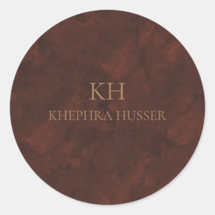 Brown Watercolor Monogram Classic Round Sticker