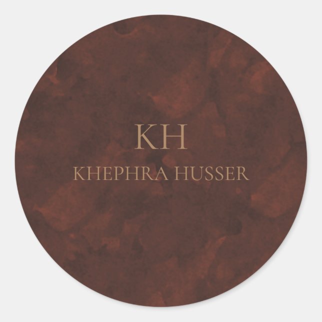 Brown  Watercolor Monogram Classic Round Sticker (Front)