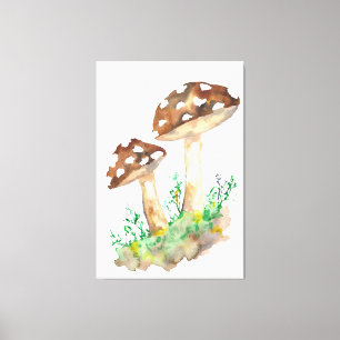 Brown Watercolor Mushrooms Canvas Print