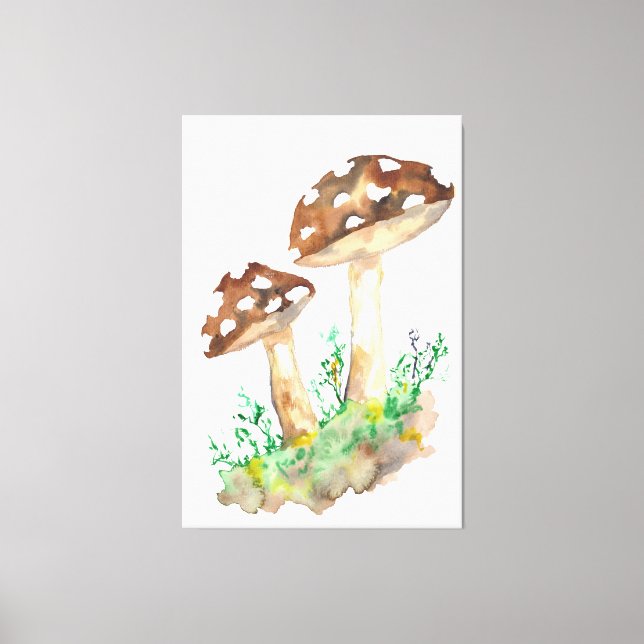 Brown Watercolor Mushrooms Canvas Print (Front)