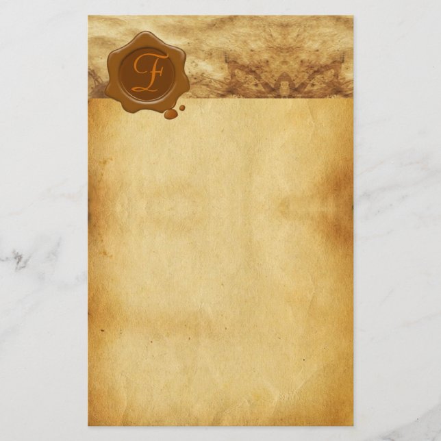 BROWN WAX SEAL PARCHMENT Monogram Stationery (Front)