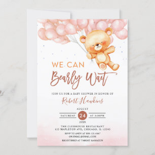 Brown We Can Bearly Wait Teddy Bear Baby Shower Invitation