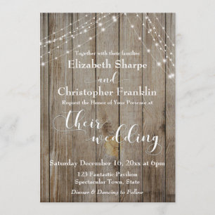 Brown Weathered Wood and White Lights Wedding Invitation