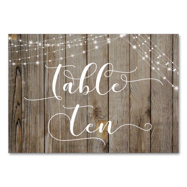 Brown Weathered Wood Light Strings Table Ten Card (Front)