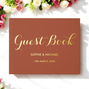 Brown Wedding Bride Groom Monogram Foil Guestbook