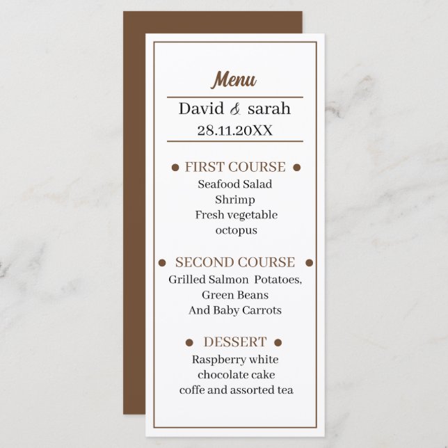 Brown Wedding Dinner Menu (Front/Back)
