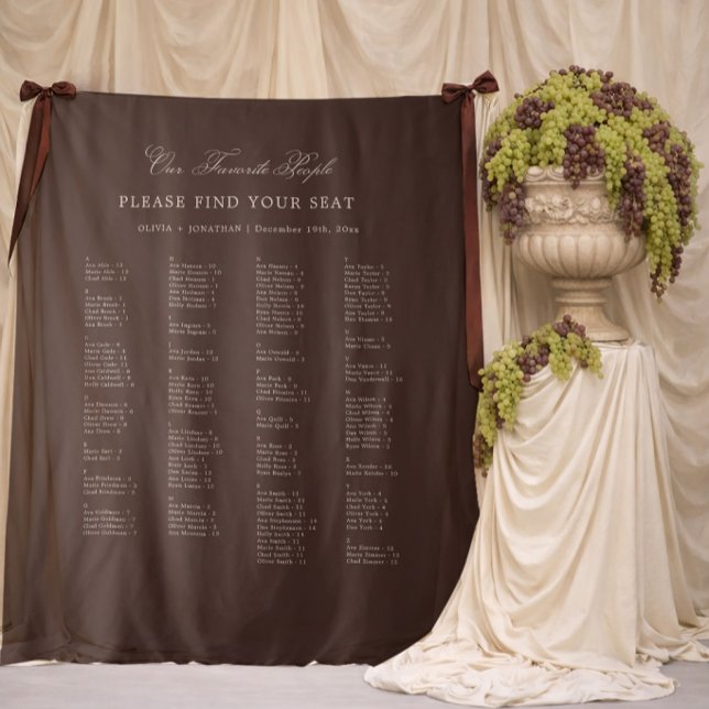 Brown Wedding Seating Chart Alphabetical Fabric Tapestry (Creator Uploaded)