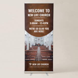 Brown Welcome To Our Church Sunday Service Photo Retractable Banner