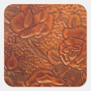 brown western country cowgirl floral leather square sticker