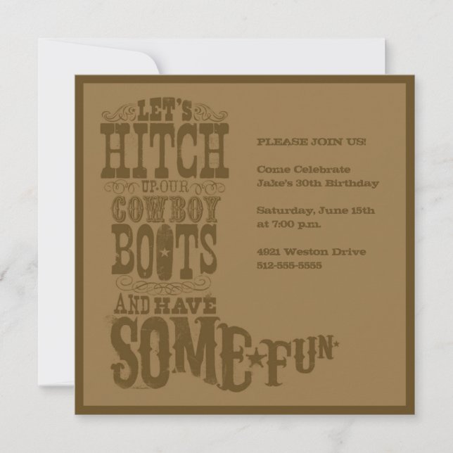 Brown Western Cowboy Boot Invitation (Front)