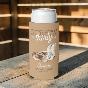 Brown Western Dirty Thirty 30th Birthday Party Seltzer Can Cooler