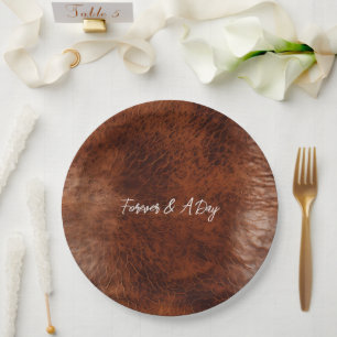 Brown Western Faux Leather Paper Plate