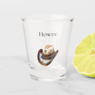 Brown Western Howdy Cowboy Hat Shot Glass