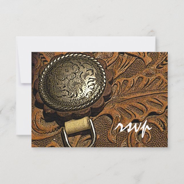 Brown Western Saddle Country Wedding RSVP (Front)