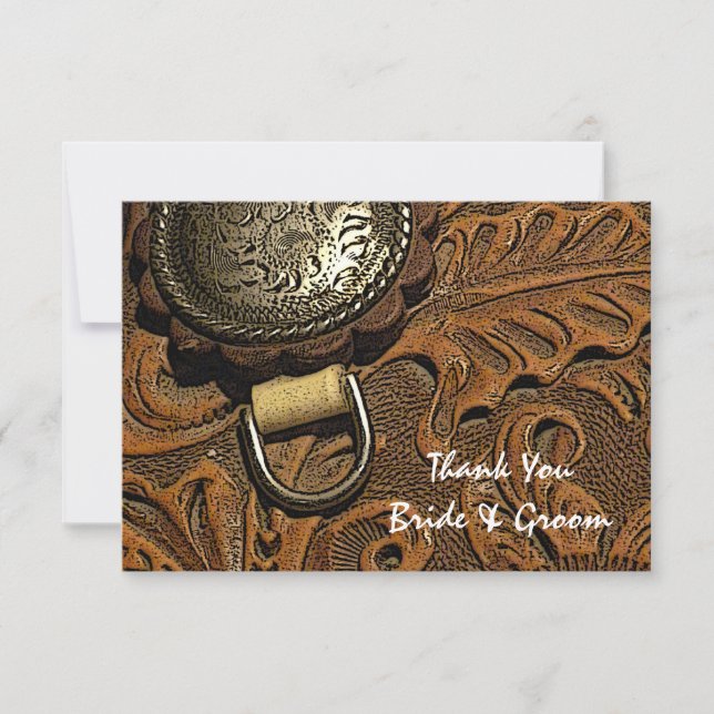 Brown Western Saddle Country Wedding Thank You Card (Front)