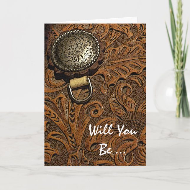 Brown Western Saddle Will You Be My Bridesmaid Invitation (Front)