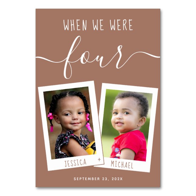 Brown When We Were Age Kids Photos Script Wedding Table Number (Front)