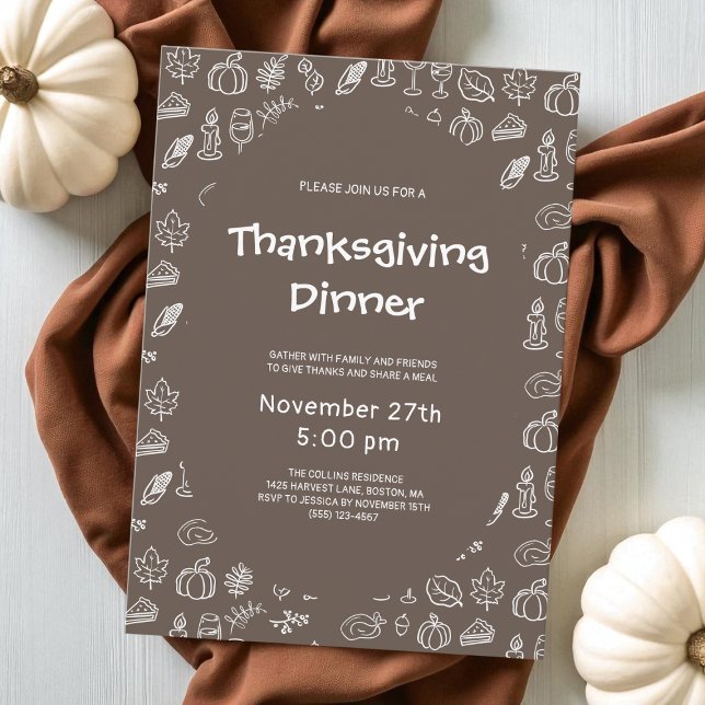 Brown Whimsical Hand Drawn Thanksgiving Party Invitation (Brown Whimsical Hand Drawn Thanksgiving Party Invitation)