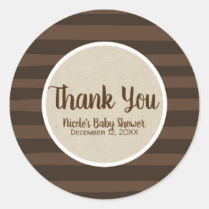 Brown Whimsical Stripes Rustic Kraft Party Favour Classic Round Sticker