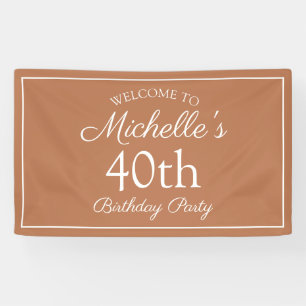 Brown White 40th Birthday Party Banner