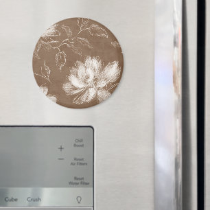Brown White Abstract Flowers Magnet