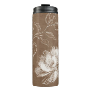Brown White Abstract Flowers Thermal Tumbler
