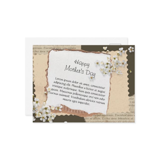 Brown White Aesthetic Scrapbook Mother's Day Thank Postcard (Front/Back In Situ)
