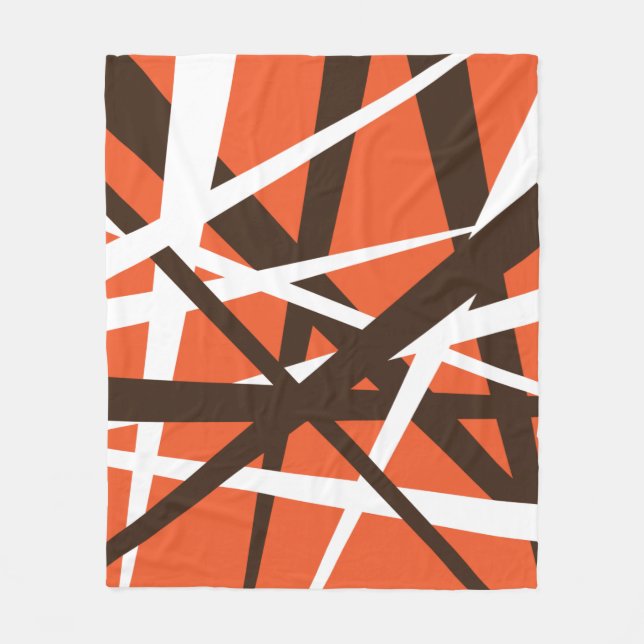 Brown White and Orange Abstract Stripes Fleece Blanket (Front)