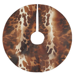 Brown White Animal Cowhide Brushed Polyester Tree Skirt