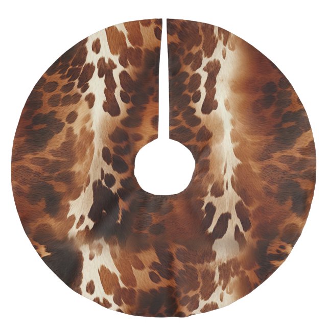 Brown White Animal Cowhide Brushed Polyester Tree Skirt (Front)