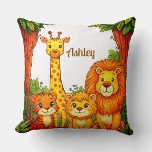 Brown White Animals Nursery Jungle Safari Cushion