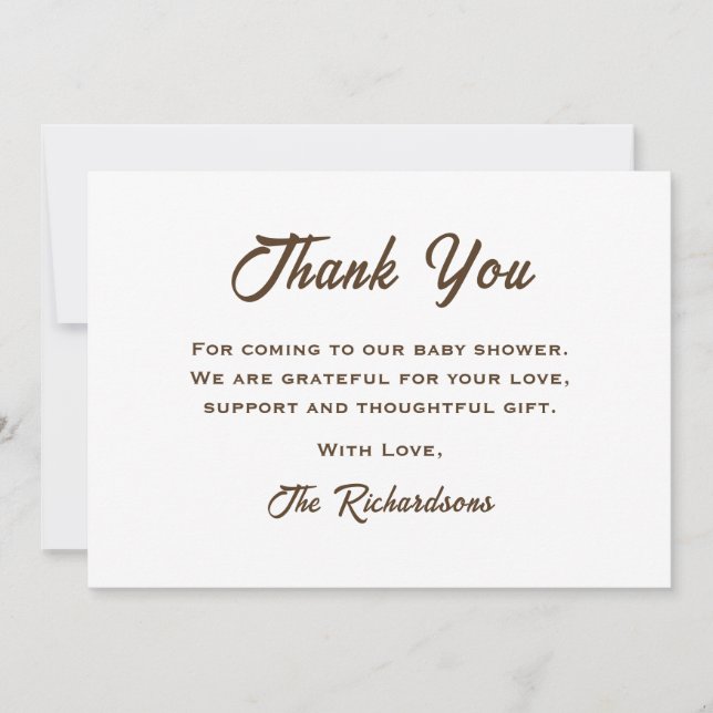 Brown White Baby Shower Coffee A Baby Is Brewing Thank You Card (Front)