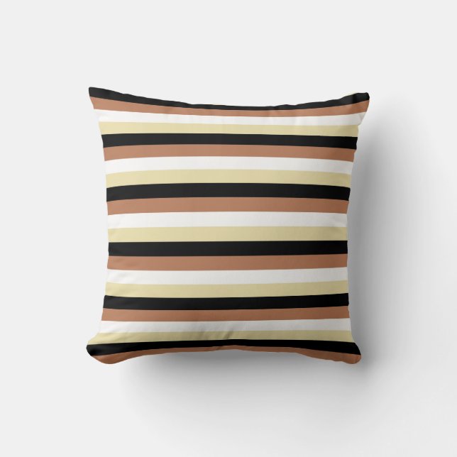 Brown, White, Beige and Black Stripes Cushion (Front)