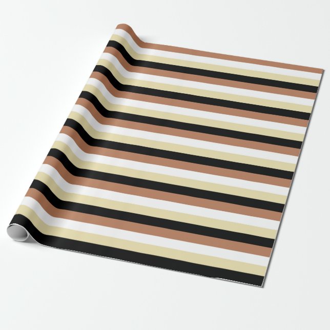 Brown, White, Beige and Black Stripes Wrapping Paper (Unrolled)