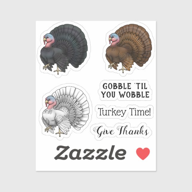 Brown, White, & Black Thanksgiving Turkey Sticker (Sheet)