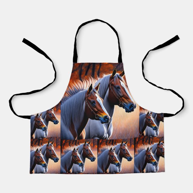 Brown White Brumby Horses, Kids Full Print Apron (Front)