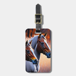 Brown White Brumby Horses, Luggage Tag