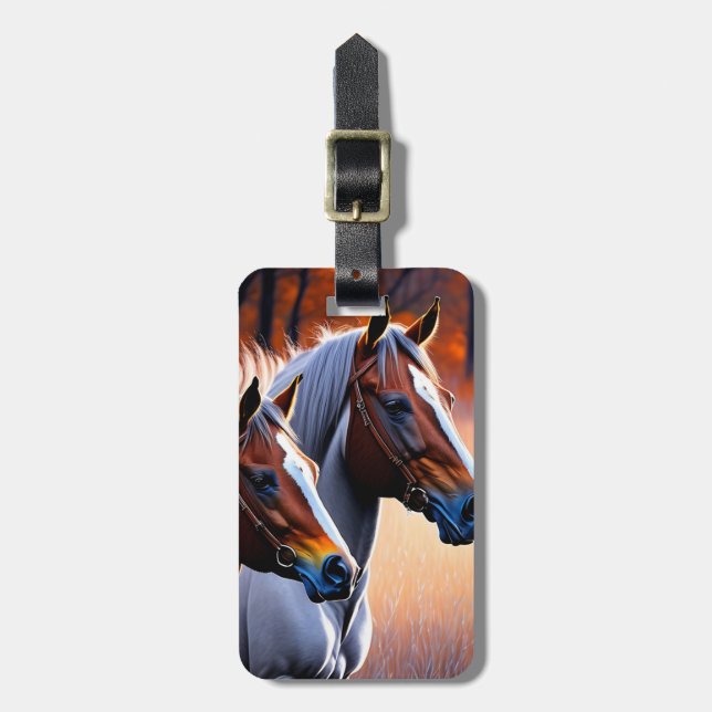 Brown White Brumby Horses, Luggage Tag (Front Vertical)