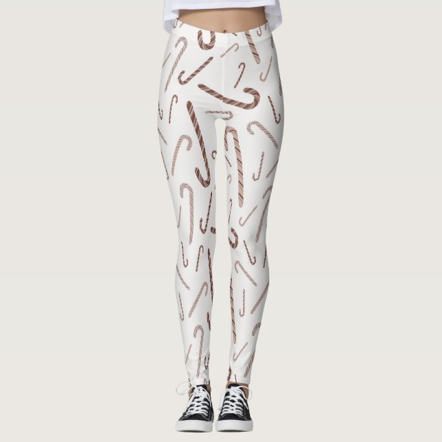 Brown & White Candy Cane Pattern Leggings (Front)