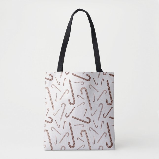 Brown & White Candy Cane Pattern Tote Bag (Front)